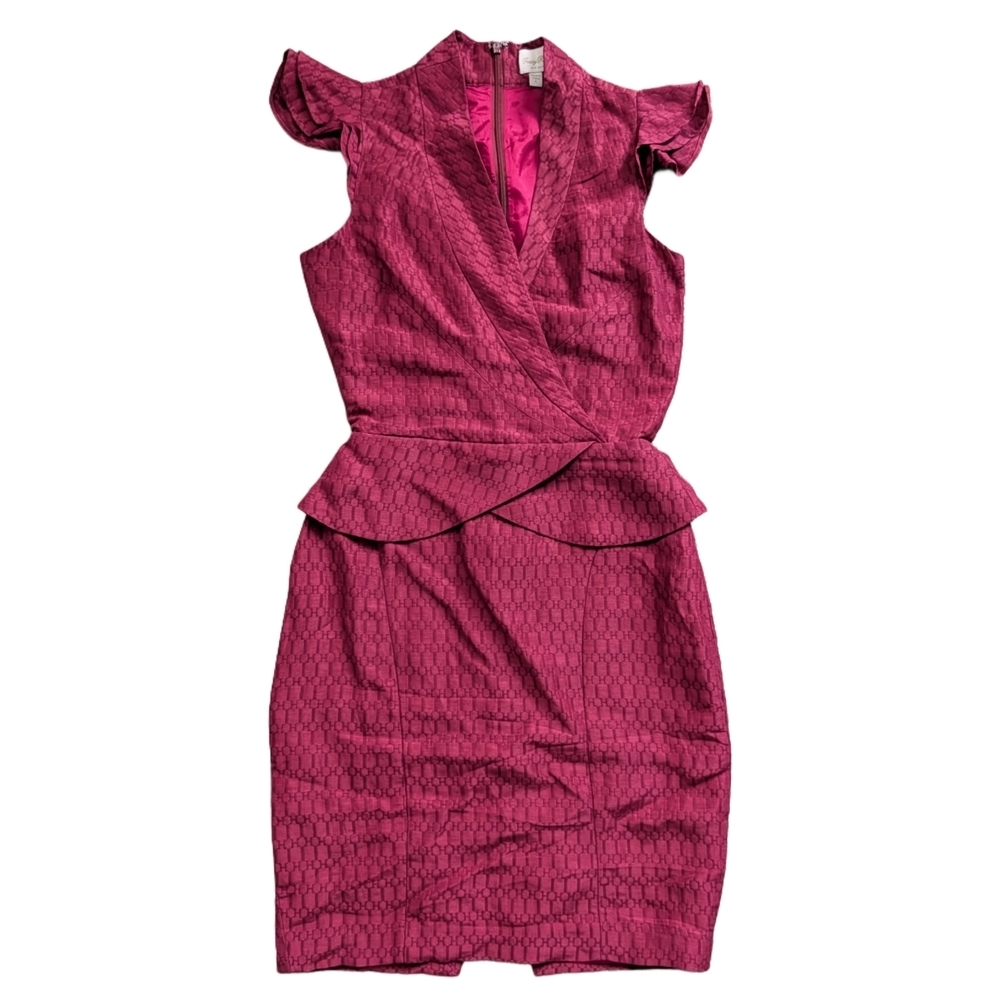 Tracy Reese New York Red Silk Linen Jacquard Peplum Mini Dress Size 0